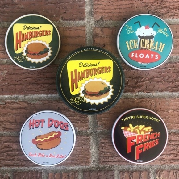 Set of 4 Ceramic Coasters Retro Diner Style Design - Picture 3 of 5